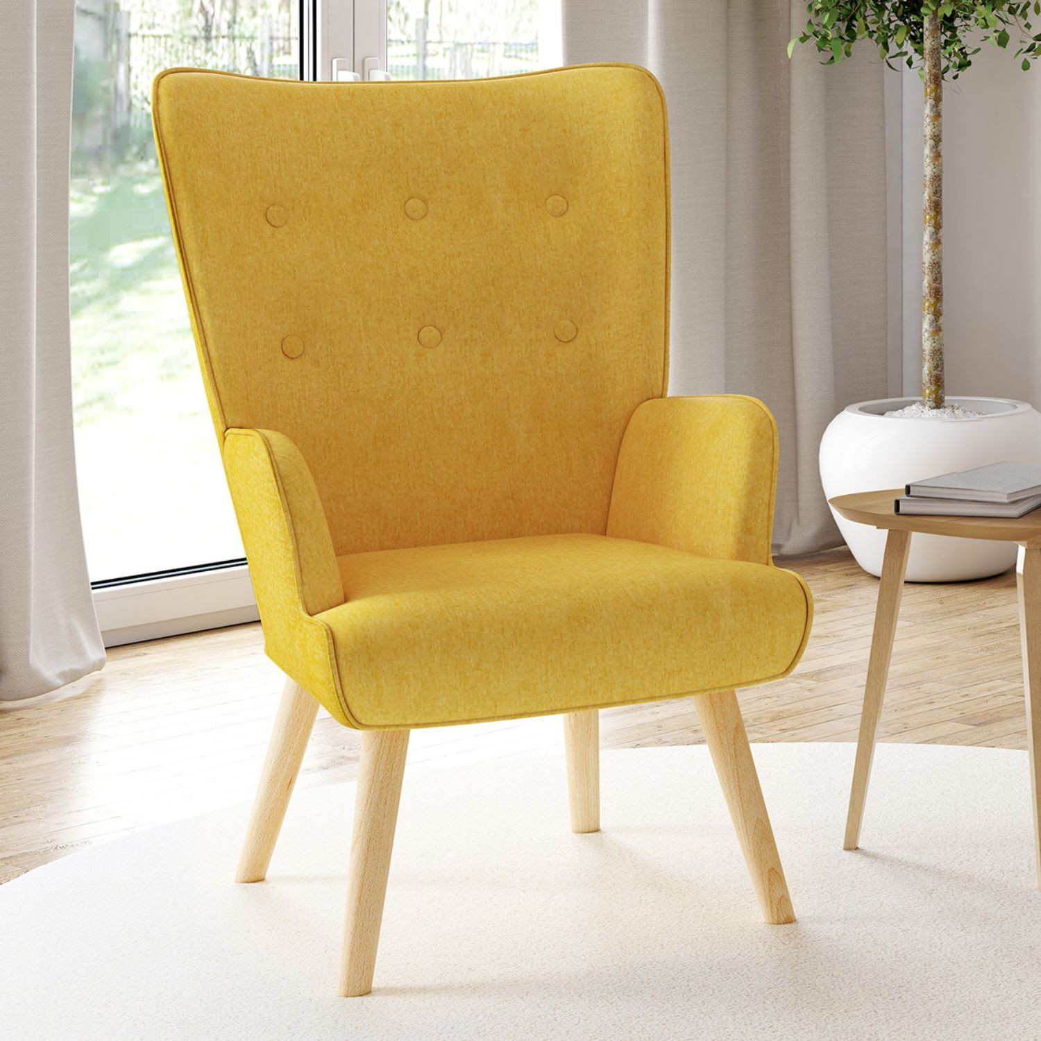 Fauteuil design scandinave jaune moutarde