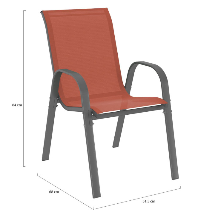 Lot de 4 chaises de jardin LYMA métal et textilène empilables terracotta