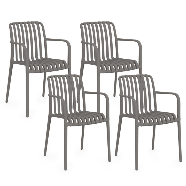 Lot de 4 chaises de jardin BILBAO en polypropylène gris anthracite