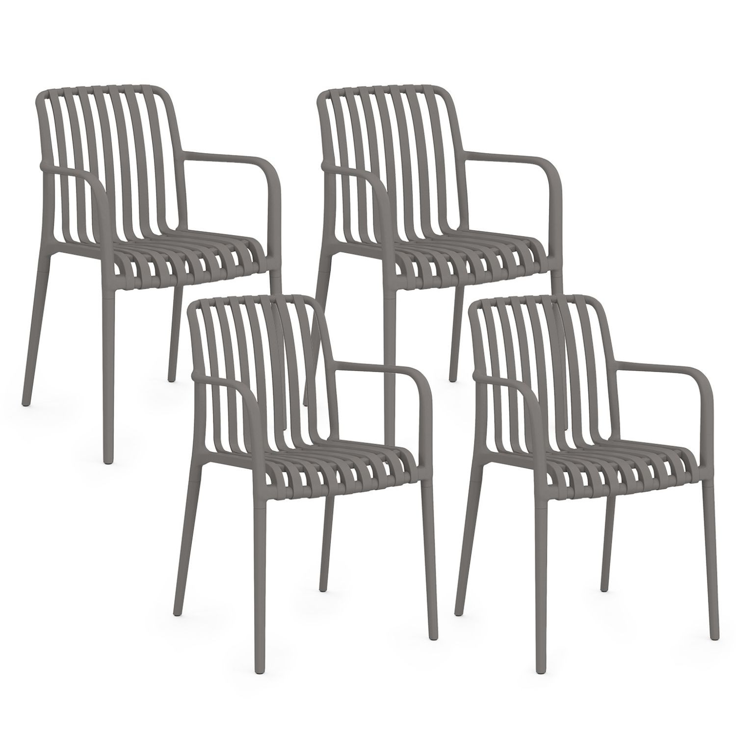 Lot de 4 chaises de jardin empilables en polypropylène gris anthracite