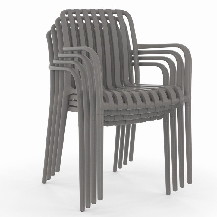 Set van 4 antracietgrijze polypropyleen tuinstoelen