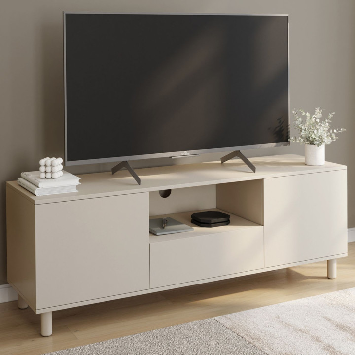 Porta TV BERTILLE 140 cm con 3 ante in legno beige