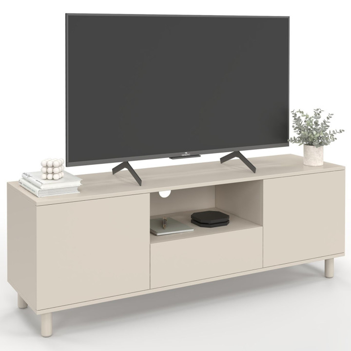 BERTILLE 140 cm TV-meubel met 3 beige houten deuren