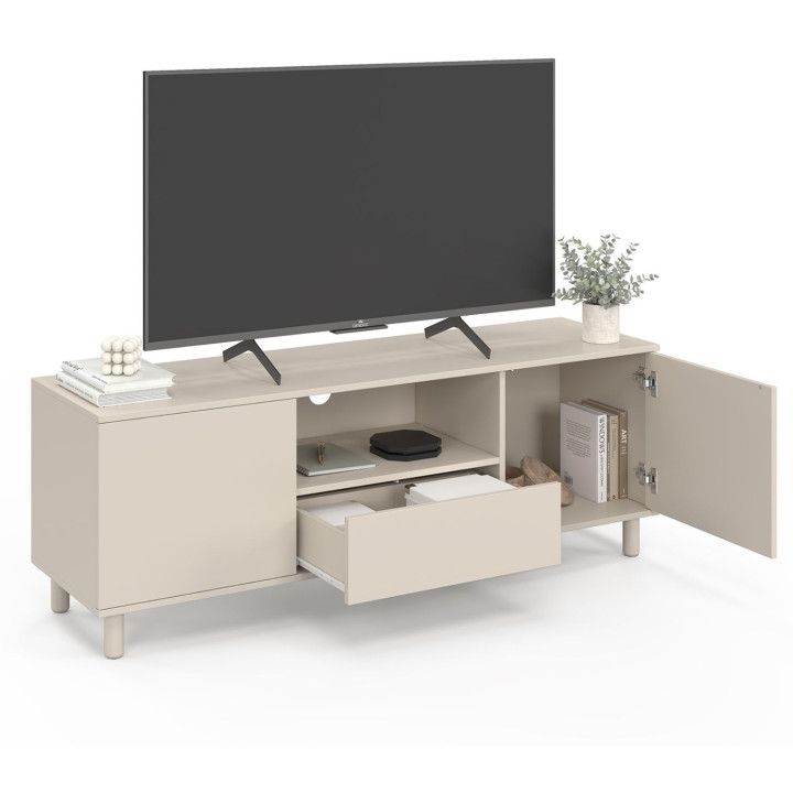 Porta TV BERTILLE 140 cm con 3 ante in legno beige