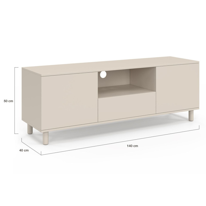 Porta TV BERTILLE 140 cm con 3 ante in legno beige