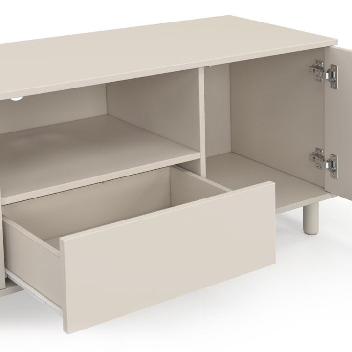 Meuble TV 140 cm BERTILLE 3 portes bois coloris beige