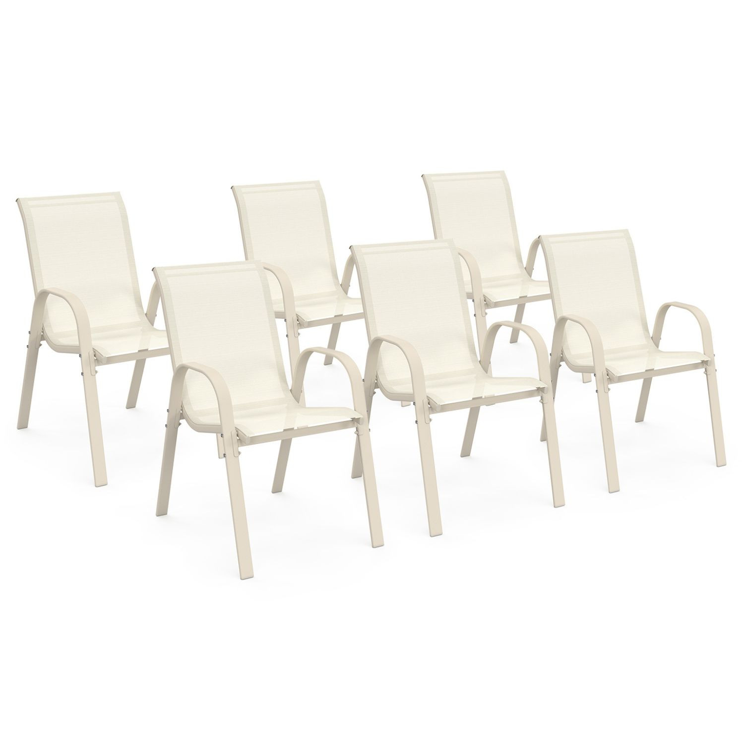 Lot de 6 chaises de jardin métal et textilène empilables beige