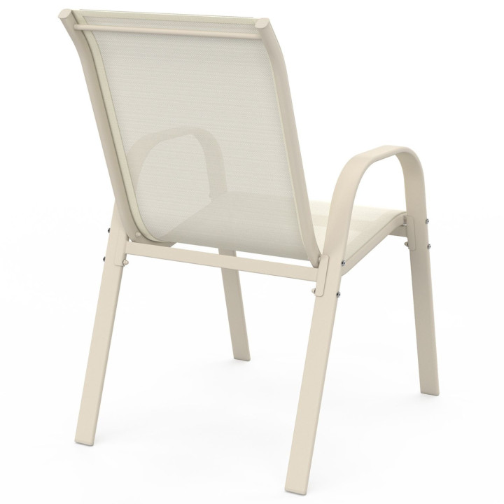 Lot de 6 chaises de jardin LYMA métal et textilène empilables beige