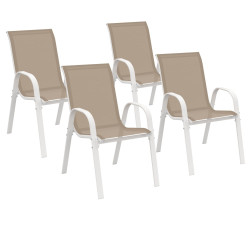 Set van 4 LYMA tuinstoelen, metaal en textilene, wit en beige