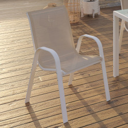 Set di 4 sedie da giardino impilabili LYMA in metallo e textilene, bianco e beige