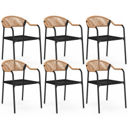 Set aus 6 Gartenstühlen aus Metall, Seil und Textilene in schwarz und hellem Rattan - MADEIRA | IdMarket