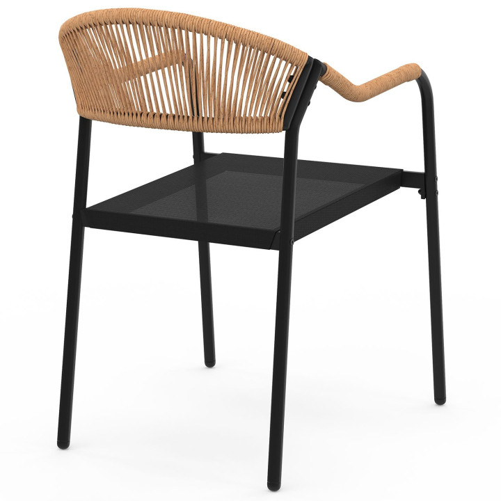 Set van 6 MADEIRA tuinstoelen van metaal, koord en textilene in zwart en licht rotan