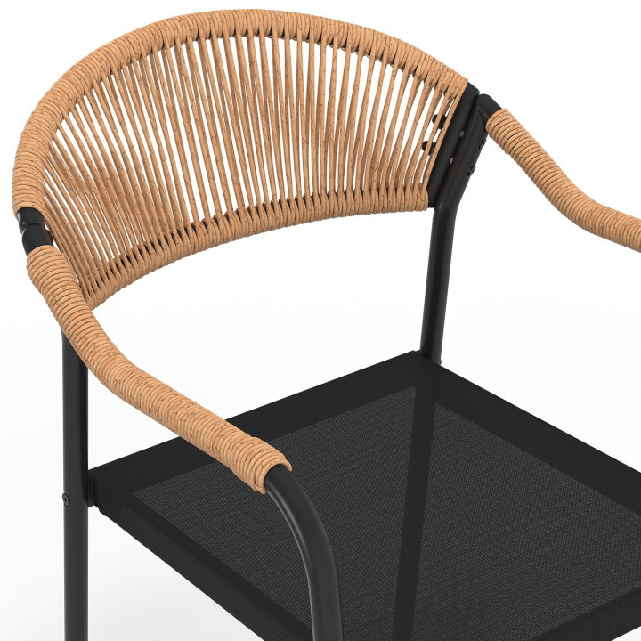 Set van 6 MADEIRA tuinstoelen van metaal, koord en textilene in zwart en licht rotan