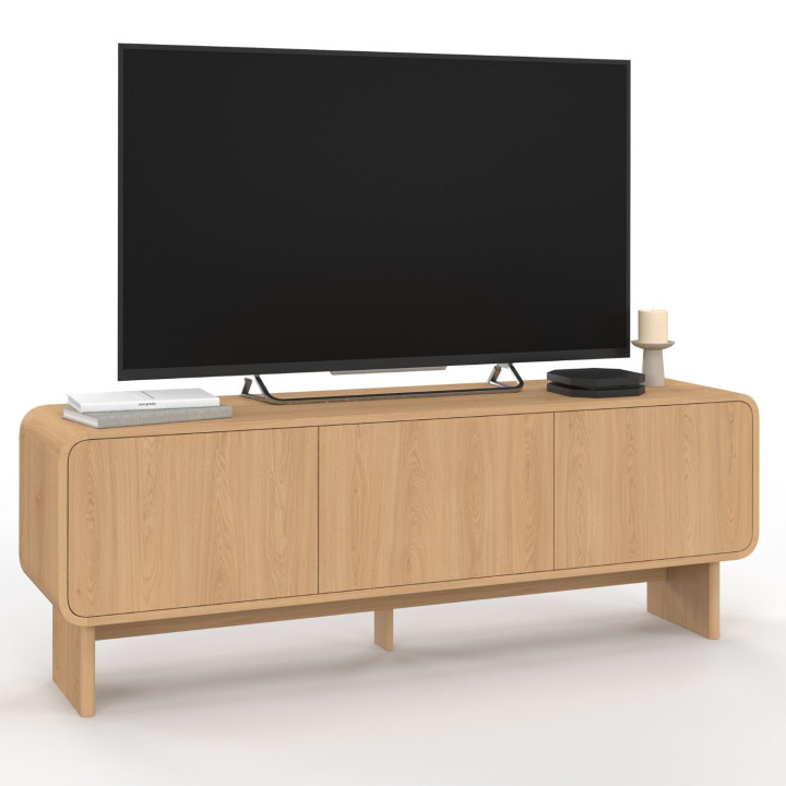 140 cm CAPUCINE 3-deurs TV-meubel in afgerond beuken design