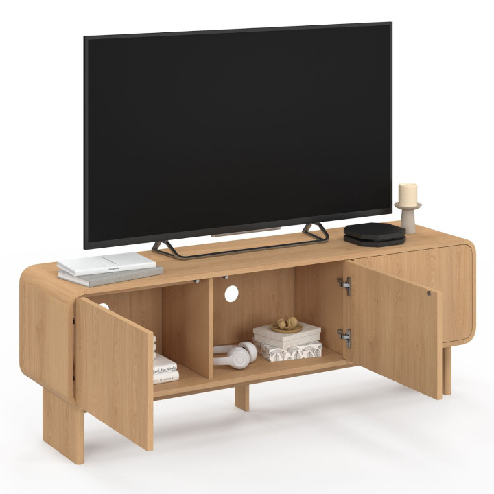 140 cm CAPUCINE 3-deurs TV-meubel in afgerond beuken design