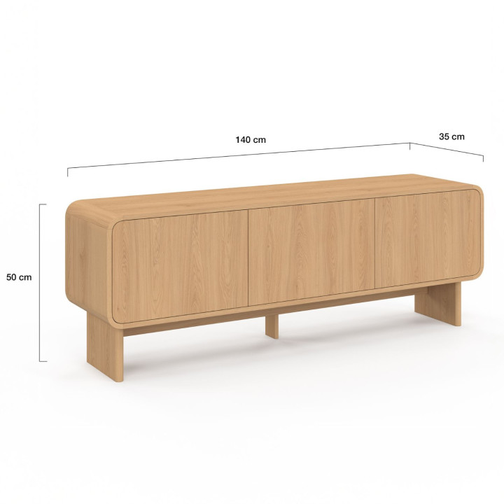 Mueble de TV de 3 puertas CAPUCINE de 140 cm en diseño de haya redondeado