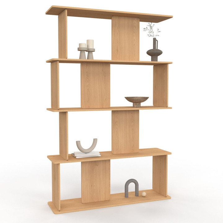 Etagère 4 niveaux japandi CAPUCINE asymétrique façon hêtre design arrondi