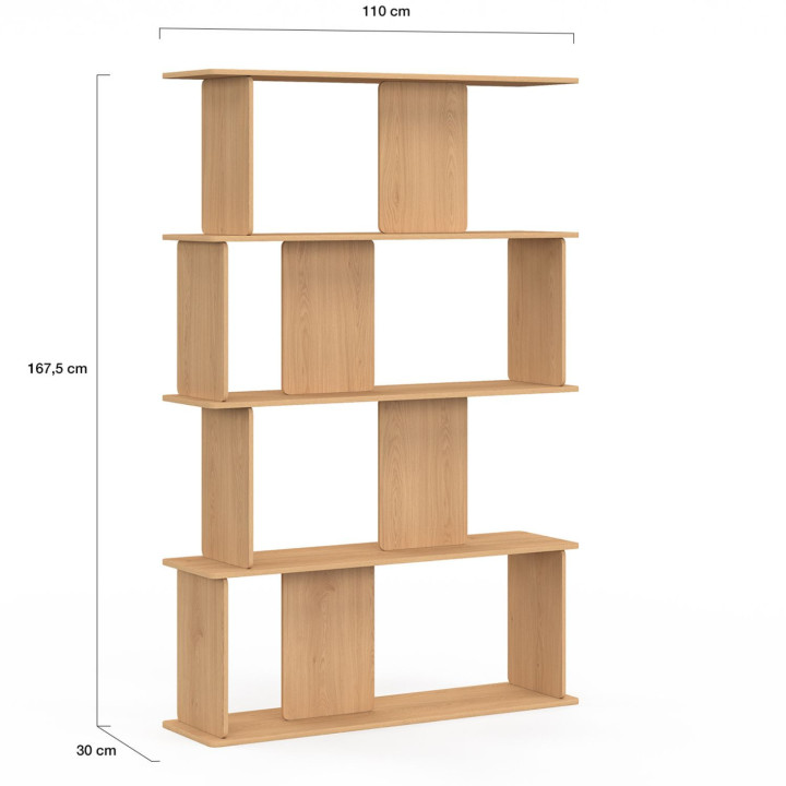 Etagère 4 niveaux CAPUCINE asymétrique façon hêtre design arrondi