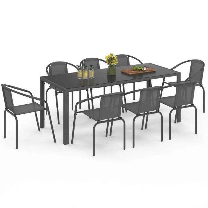 Set di mobili da giardino THELMA 190cm tavolo e 8 sedie impilabili grigio antracite