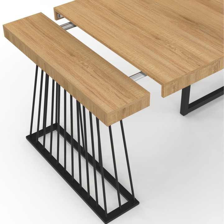 Table console extensible YUNA 10 personnes 235 cm plateau bois et pied filaire en métal noir