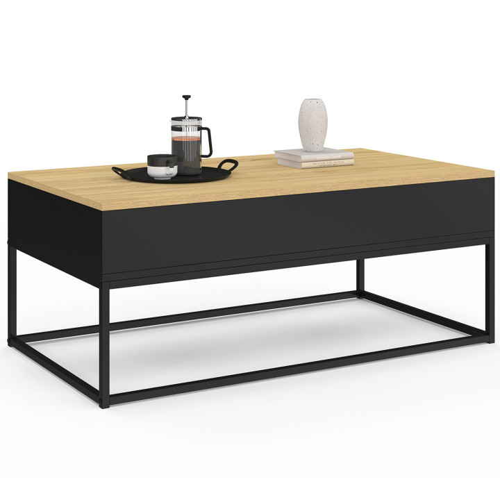 Mesa de centro industrial negra con tablero de haya elevable - BOSTON | ID Market