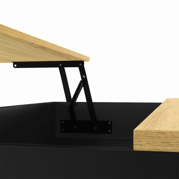 Industriële zwarte salontafel met hefbaar tafelblad van hout met beukenhouteffect - BOSTON | ID Market