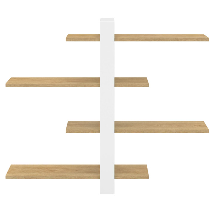 Vrijhangende boekenplank met schuifplanken ORA 4 niveaus in beuken en witte afwerking