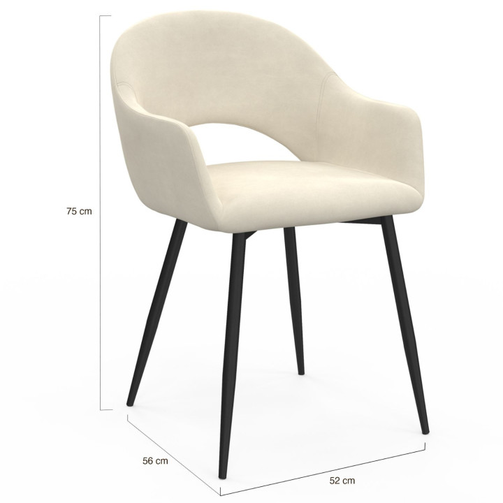 Lot de 2 chaises de salle à manger, fauteuils de table CLARA en velours crème