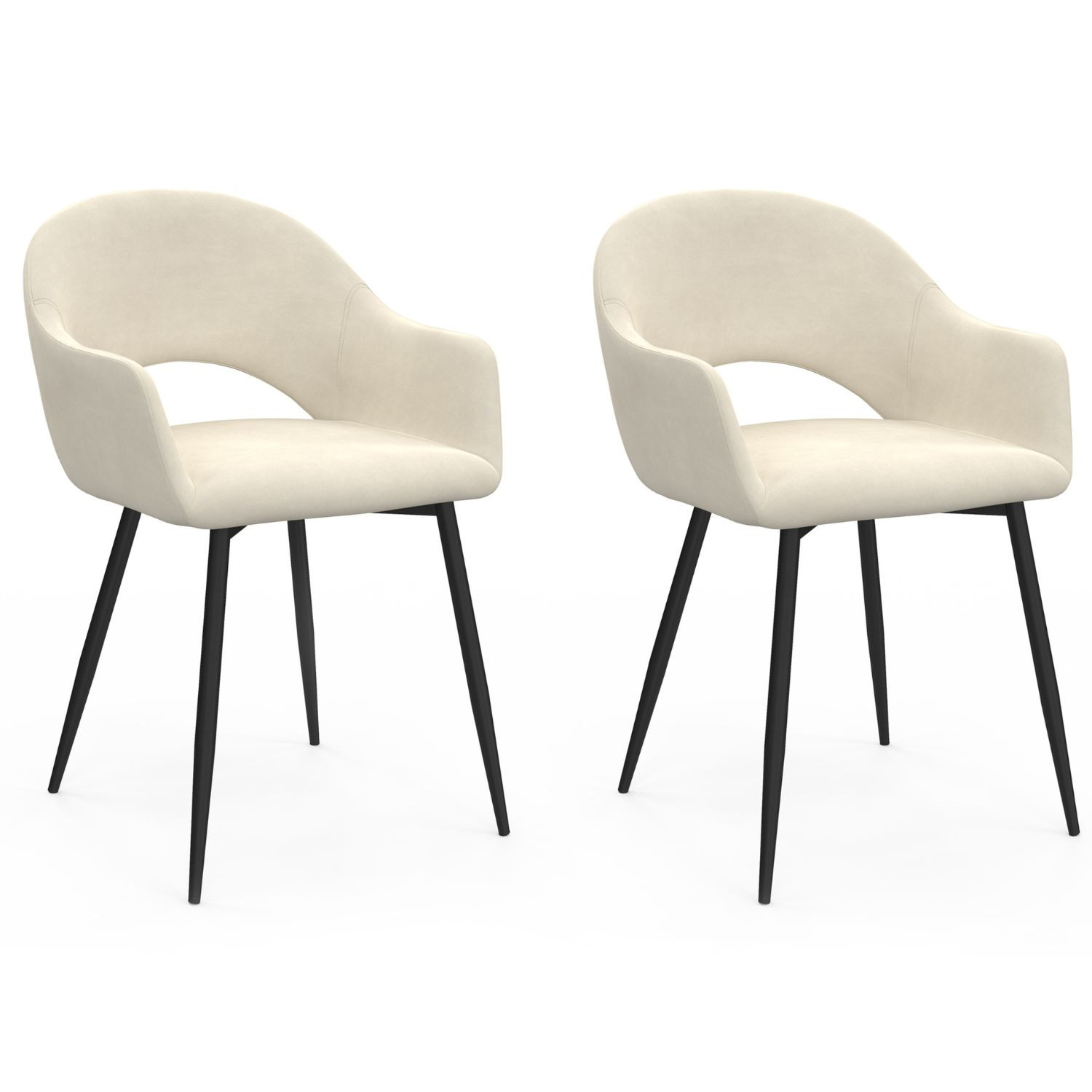Lot de 2 chaises de salle à manger en velours crème