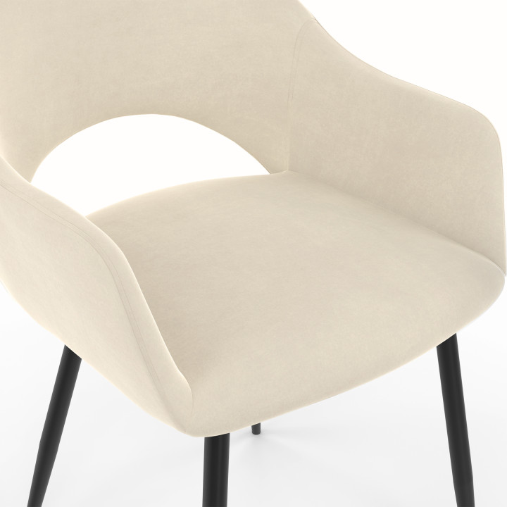 Lot de 2 chaises de salle à manger, fauteuils de table CLARA en velours crème