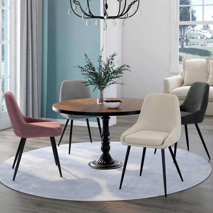 Set di 4 sedie THALYA in velluto misto crema, grigio chiaro, grigio scuro e rosa con braccioli