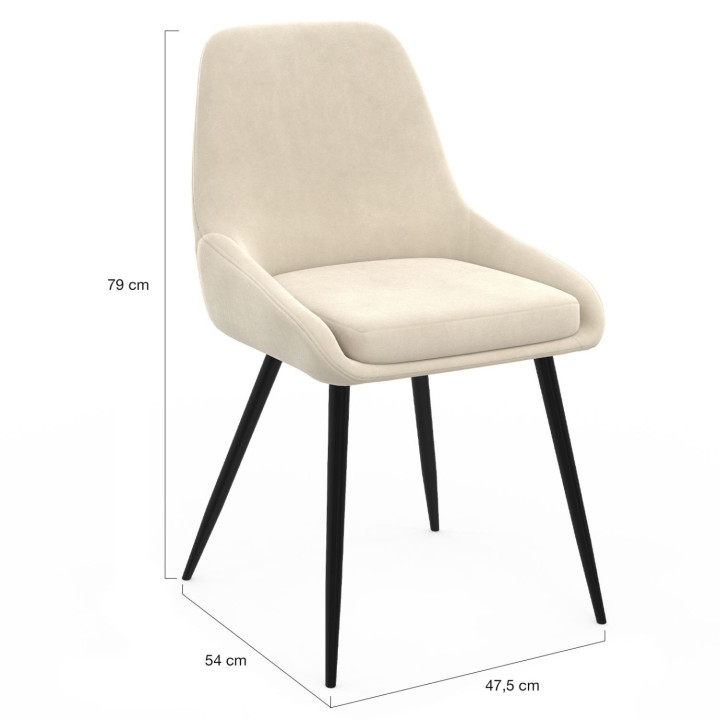 Set di 4 sedie THALYA in velluto misto crema, grigio chiaro, grigio scuro e rosa con braccioli