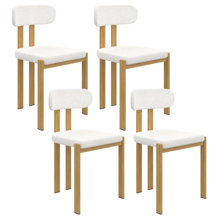 Juego de 4 sillas de comedor ESMA de metal efecto madera y tela bouclette