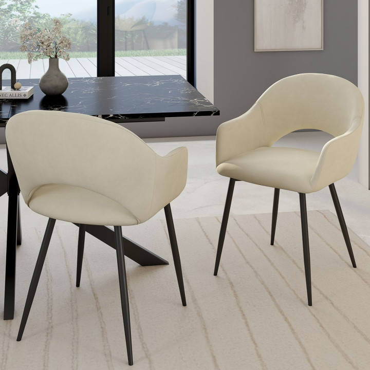 Juego de 2 sillas de comedor de terciopelo crema - CLARA | IdMarket