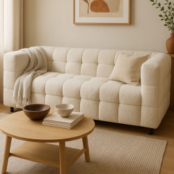 Sofá recto 2 plazas tapizado en tela bouclette beige - AMANCE |IDMarket