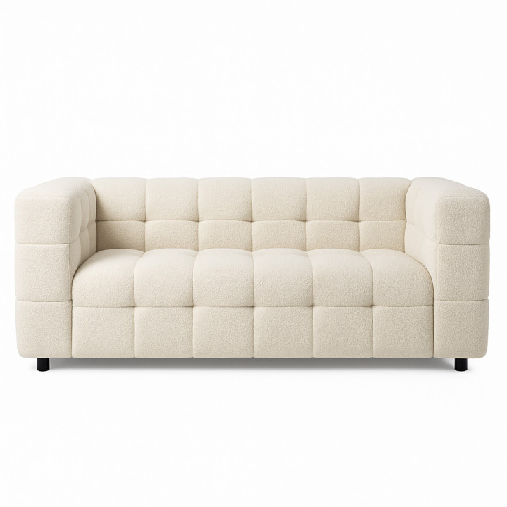 Gepolstertes gerades 2-Sitzer-Sofa aus beigem Bouclé-Stoff - AMANCE || AMANCEIDMarket