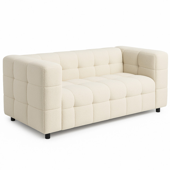 Gepolstertes gerades 2-Sitzer-Sofa aus beigem Bouclé-Stoff - AMANCE || AMANCEIDMarket