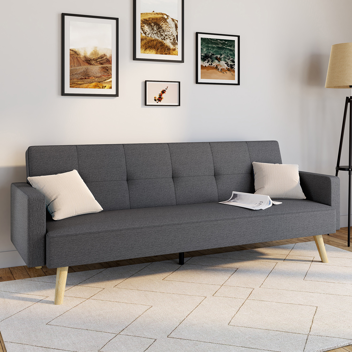 Canapé droit convertible 3 places gris