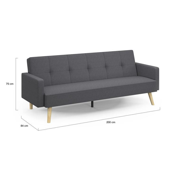 Canapé droit scandinave 3 places convertible LARS gris