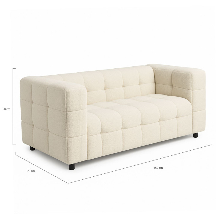 Sofá recto 2 plazas tapizado en tela bouclette beige - AMANCE |IDMarket
