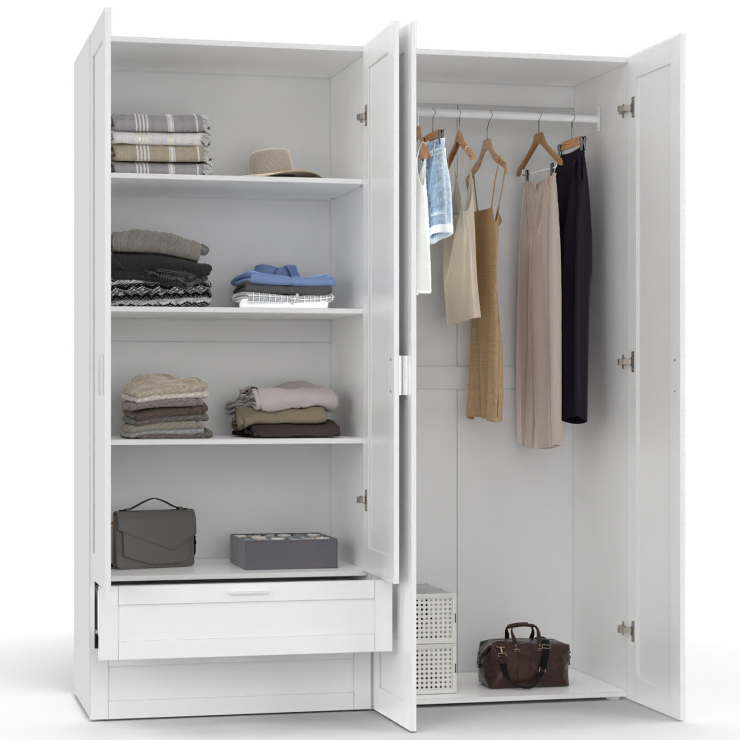 Weißer Schrank 4 Türen Kleiderschrank 2 Schubladen 160cm - VITO