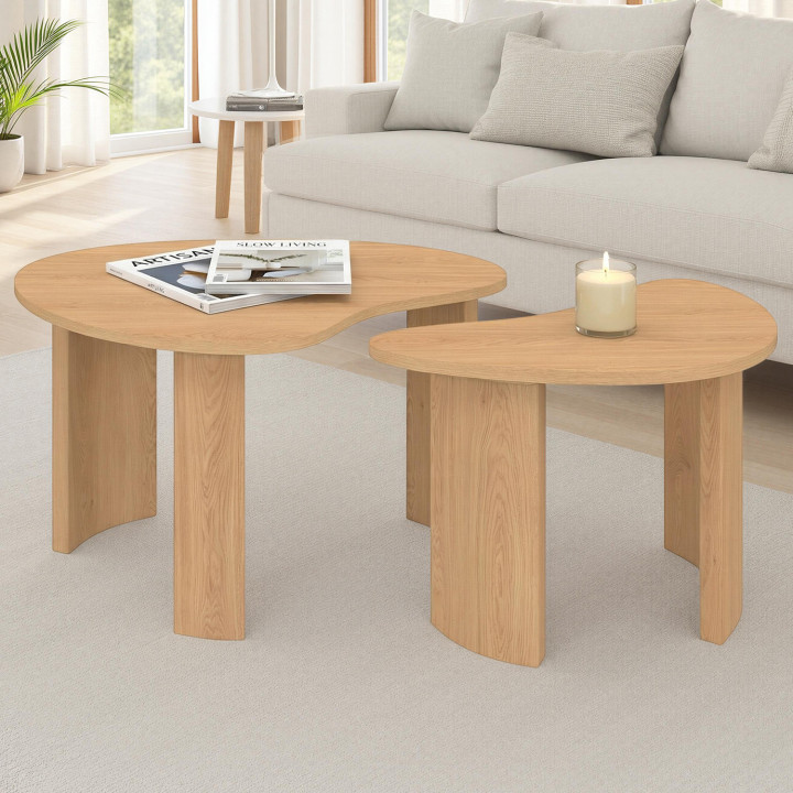 Lot de 2 tables basses gigognes COLINE 70/50 bois façon hêtre