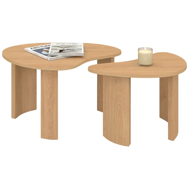 Lot de 2 tables basses gigognes COLINE 70/50 bois façon hêtre