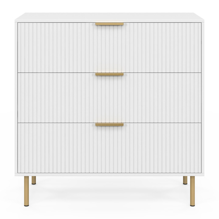 MARCEL Commode met 3 laden 80 cm wit en goudkleurige lamellen