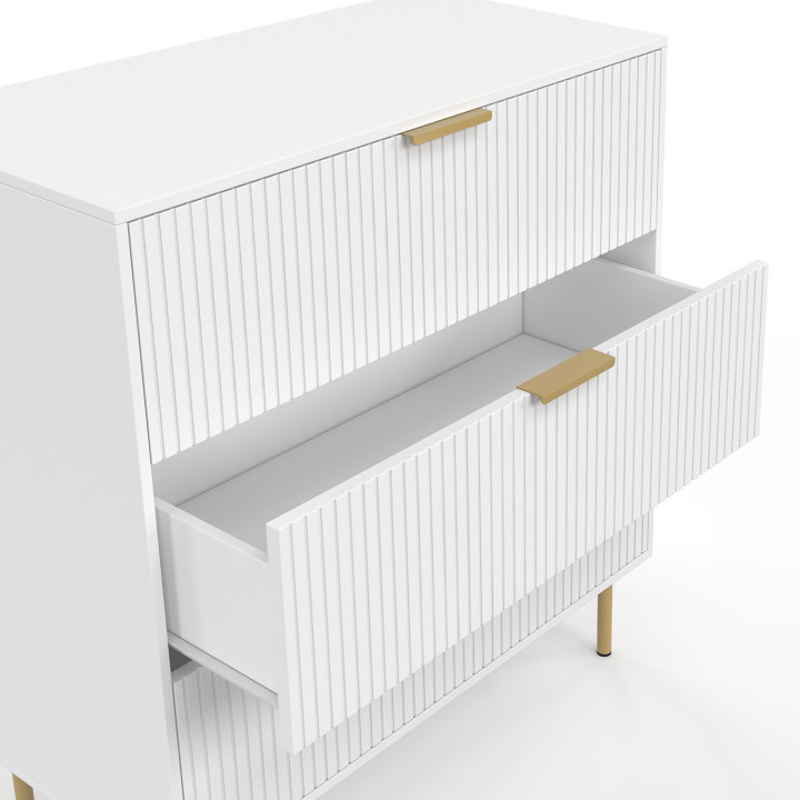 Commode 3 tiroirs MARCEL 80 cm lattes blanc et doré