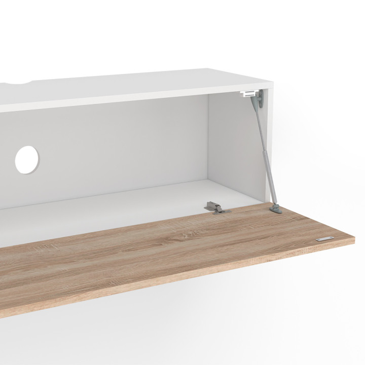 Meuble TV 180 cm suspendu ELIO 2 portes blanc et bois