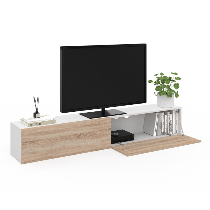 Mueble TV 2 puertas blanco y madera - ELIO |ID Market