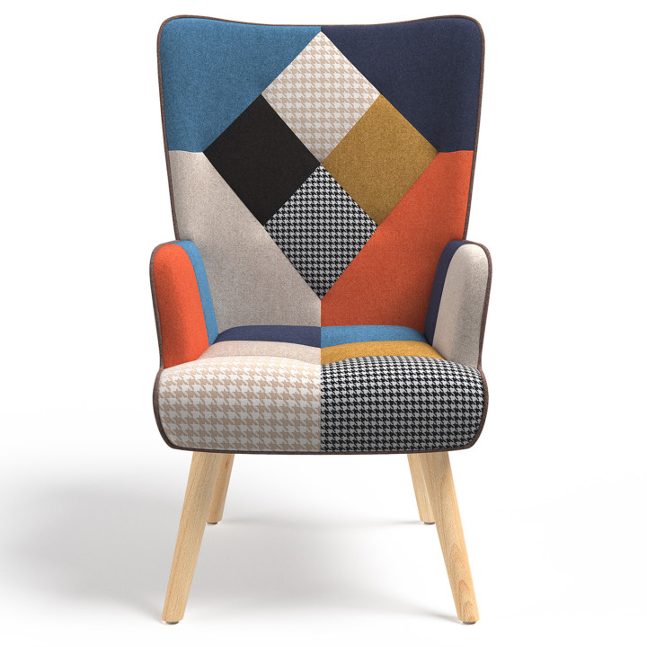 Sillón escandinavo de patchwork multicolor con estampado de pata de gallo - IVAR | ID Market