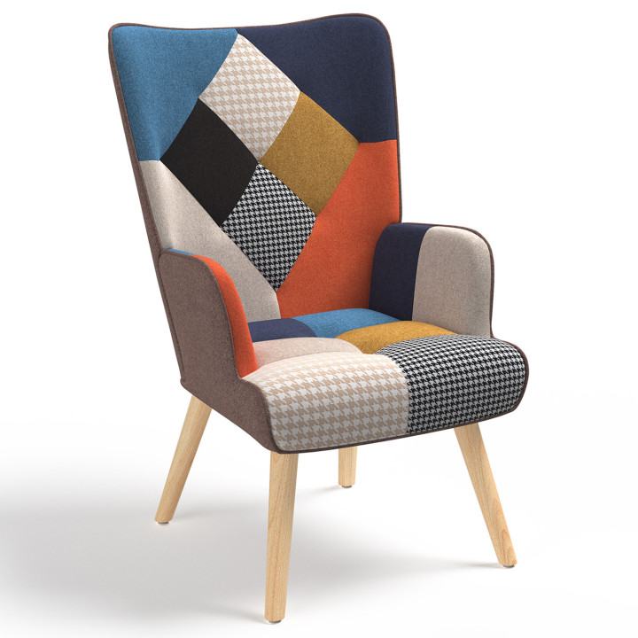 Scandinavische fauteuil in veelkleurig patchwork-motief, met pied-de-poule motief - JVAR | ID Market