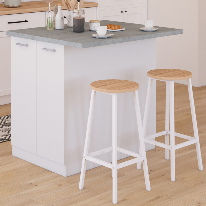 Isla central económica para cocina de 120 cm efecto blanco y hormigón - IVO | ID Market